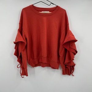 Free People Red Ruffled Sleeve Sweatshirt